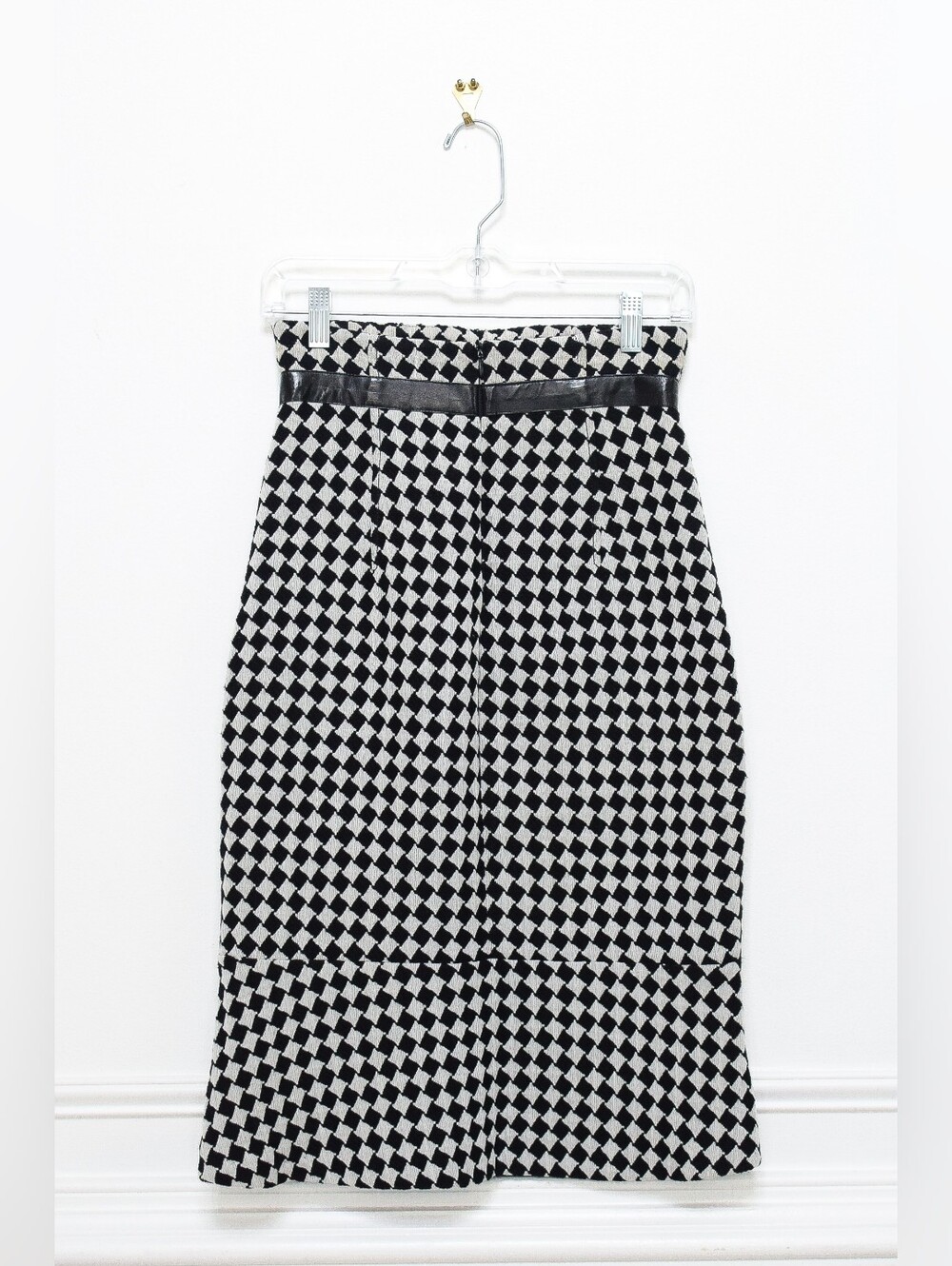 Vintage Tracy Reese Checkered Midi Skirt Black White Trumpet Size 4 Maximalist - Picture 3 of 7
